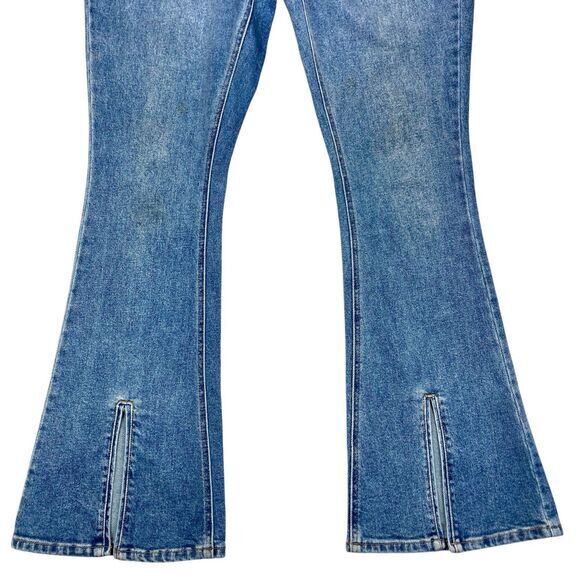 Arula High-Rise Jeans Sz 10 Blue Distressed Split Flare Leg Smart Casual Denim - Picture 5 of 15